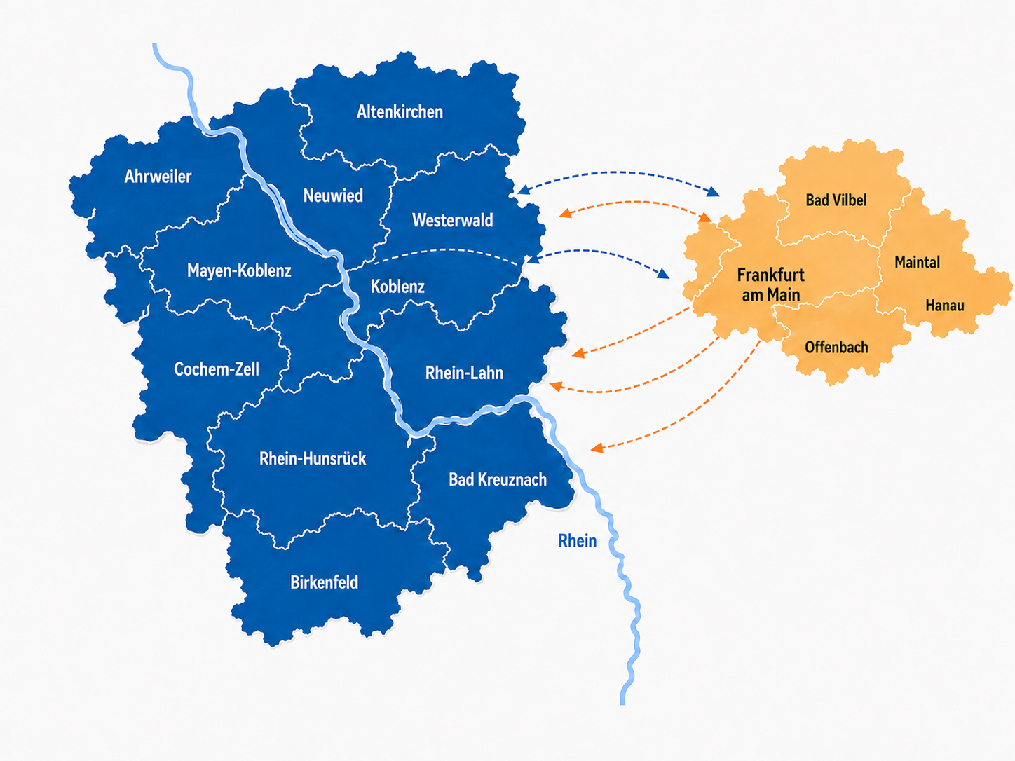 Verbreitungsgebiet von LastMile bringt's im Rhein-Zeitung-Gebiet und ergänzend im Rhein-Main-Gebiet